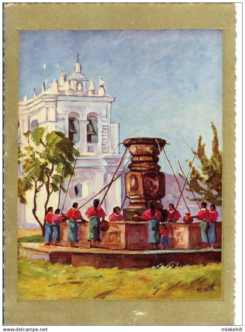 GUATEMALA-CHICHICASTENANGO-EGLISE  ET FEMMES INDIENNES PUISANT DE L'EAU A LA FONTAINE - Guatemala