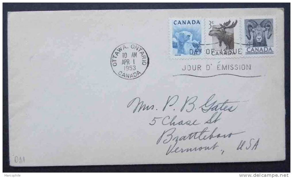 OURS  /  1953 CANADA ENVELOPPE FDC (ref 974) - Orsi