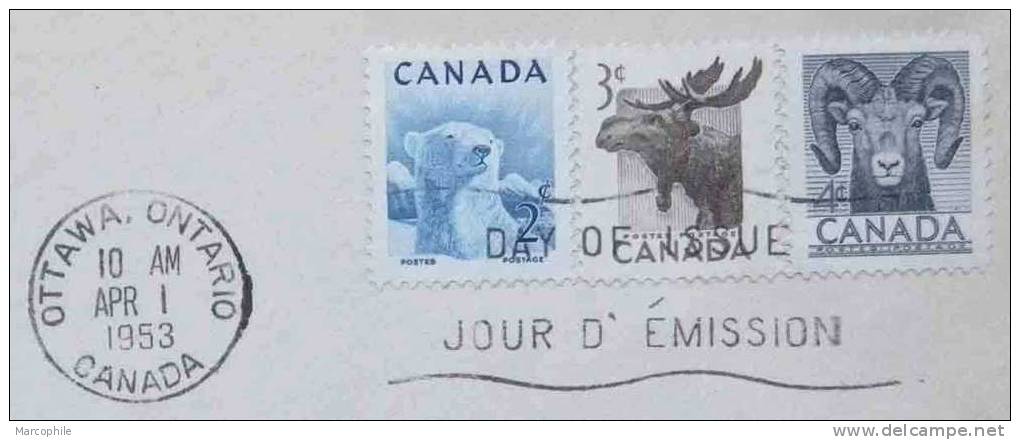 OURS  /  1953 CANADA ENVELOPPE FDC (ref 974) - Bären