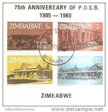 48817)foglio Zimbabwe Con 4 Valori 75° Ann. Of P.o.s.b.  - Usata - Bf2-UFFICI POSTALI - Zimbabwe (1980-...)
