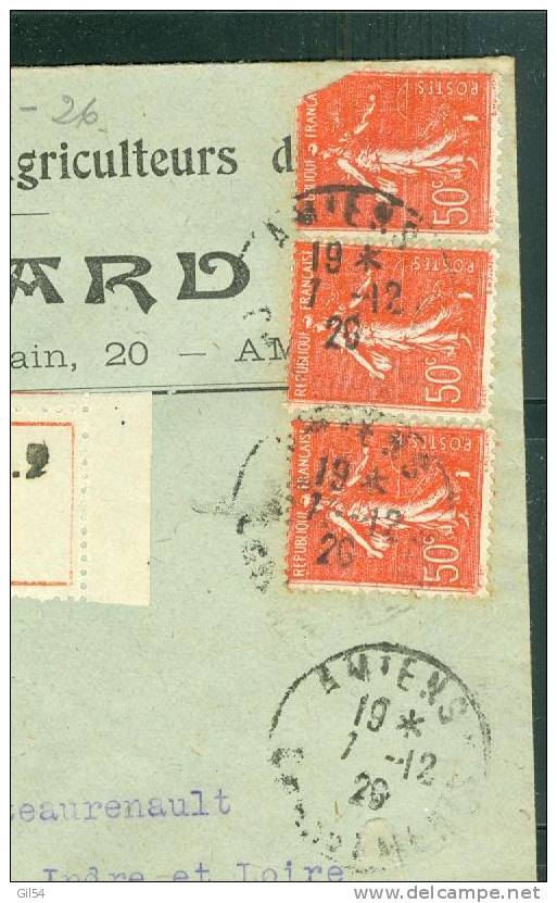 Lettre Recommandée De Amiens  G 2 ,   à 1,50 Fr  ( Maury N° 199  X 3 )  Le  07 /12/1926 - Bb11112 - Covers & Documents
