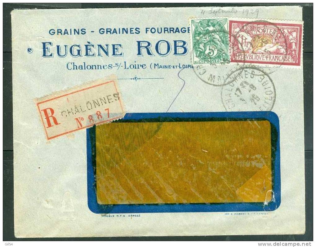 Lettre Recommandée De Chalonnes  à 1,05 Fr ( Maury N°121 + 111 ) Le 04/09/1929 - Bb11119 - Storia Postale