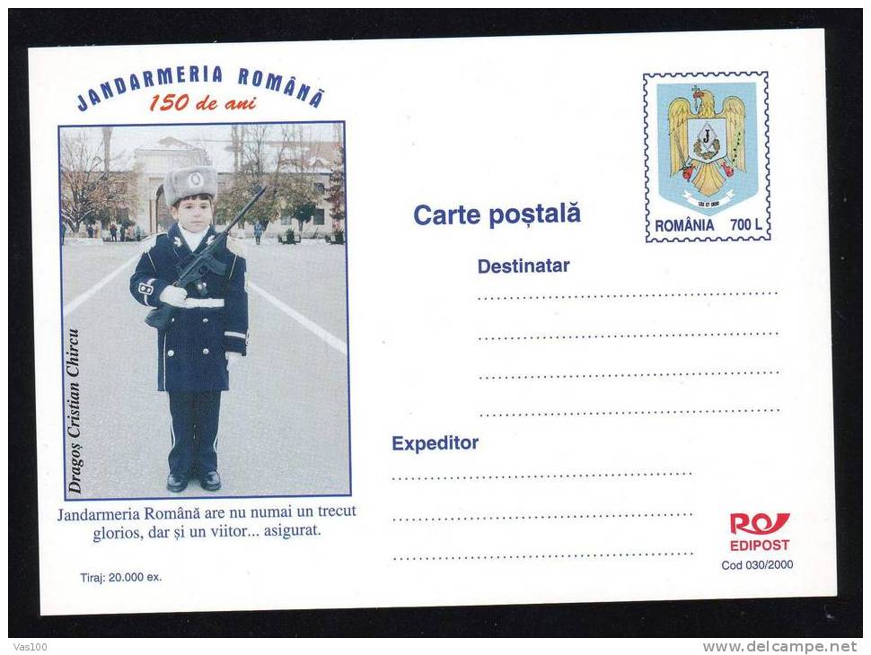 Romania  Militaria Police-gendarmerie,2000  Nice Stationery  CARD Unused. - Policia – Guardia Civil