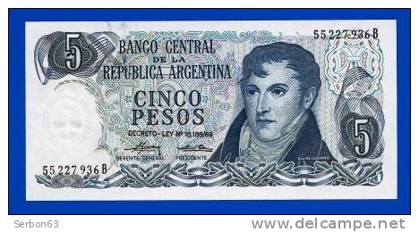 BILLET MONNAIE NEUF AMERIQUE DU SUD 5 PESOS REPUBLIQUE ARGENTINE DEUX SIGNATURES N°55. 227. 936. B GENERAL BELGRAND - Argentina