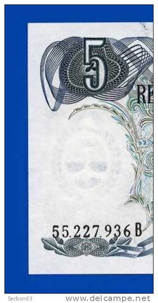 BILLET MONNAIE NEUF AMERIQUE DU SUD 5 PESOS REPUBLIQUE ARGENTINE DEUX SIGNATURES N°55. 227. 936. B GENERAL BELGRAND - Argentina