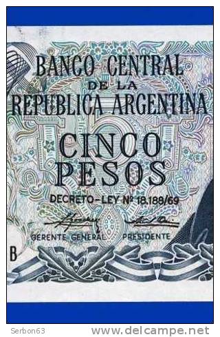 BILLET MONNAIE NEUF AMERIQUE DU SUD 5 PESOS REPUBLIQUE ARGENTINE DEUX SIGNATURES N°55. 227. 936. B GENERAL BELGRAND - Argentina