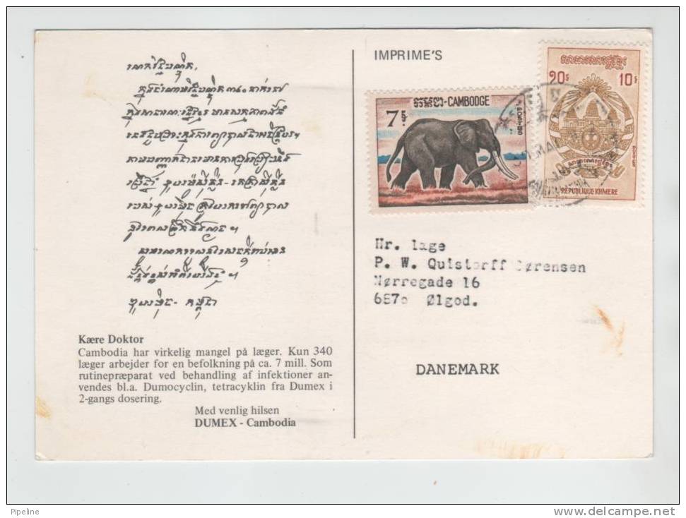 Cambodia Postcard Sent To Denmark - Cambodge