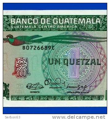 BILLET MONNAIE NEUF AMERIQUE CENTRALE 1 QUETZAL BANQUE DU GUATEMALA TROIS SIGNATURES N° B 0726689C GENERAL J.M ORELLANA - Guatemala