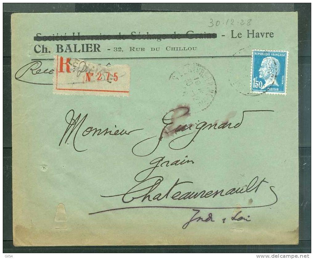 Lettre Recomma Du Havre  à 1,50 Fr ( Maury N°181) Le 30/12/1928 -  - Bb11305 - Briefe U. Dokumente