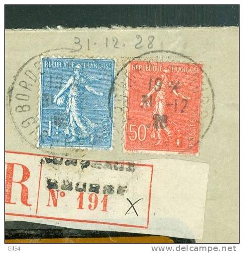 Lettre Recomma De Bordeaux Bourse   à 1,50 Fr ( Maury N°205 + 199) Le 31/12/1928 -  - Bb11306 - Covers & Documents