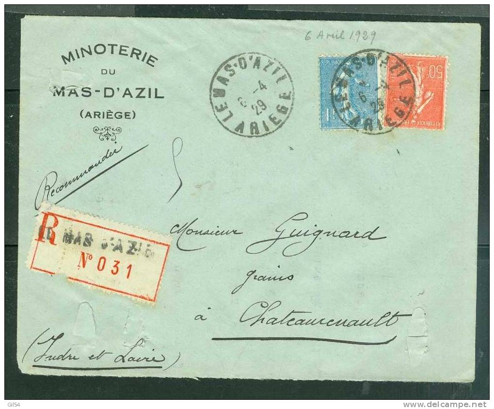 Lettre Recomma De Mas-d'Azil    à 1,50 Fr ( Maury N°205 + 199) Le 06/04/1929-  - Bb11307 - Lettres & Documents