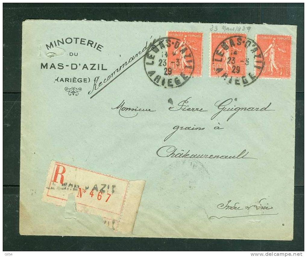 Lettre Recomma De Mas-d'Azil    à 1,50 Fr ( Maury N° 199  X 3 ) Le 23/05/1929-  - Bb11308 - Briefe U. Dokumente