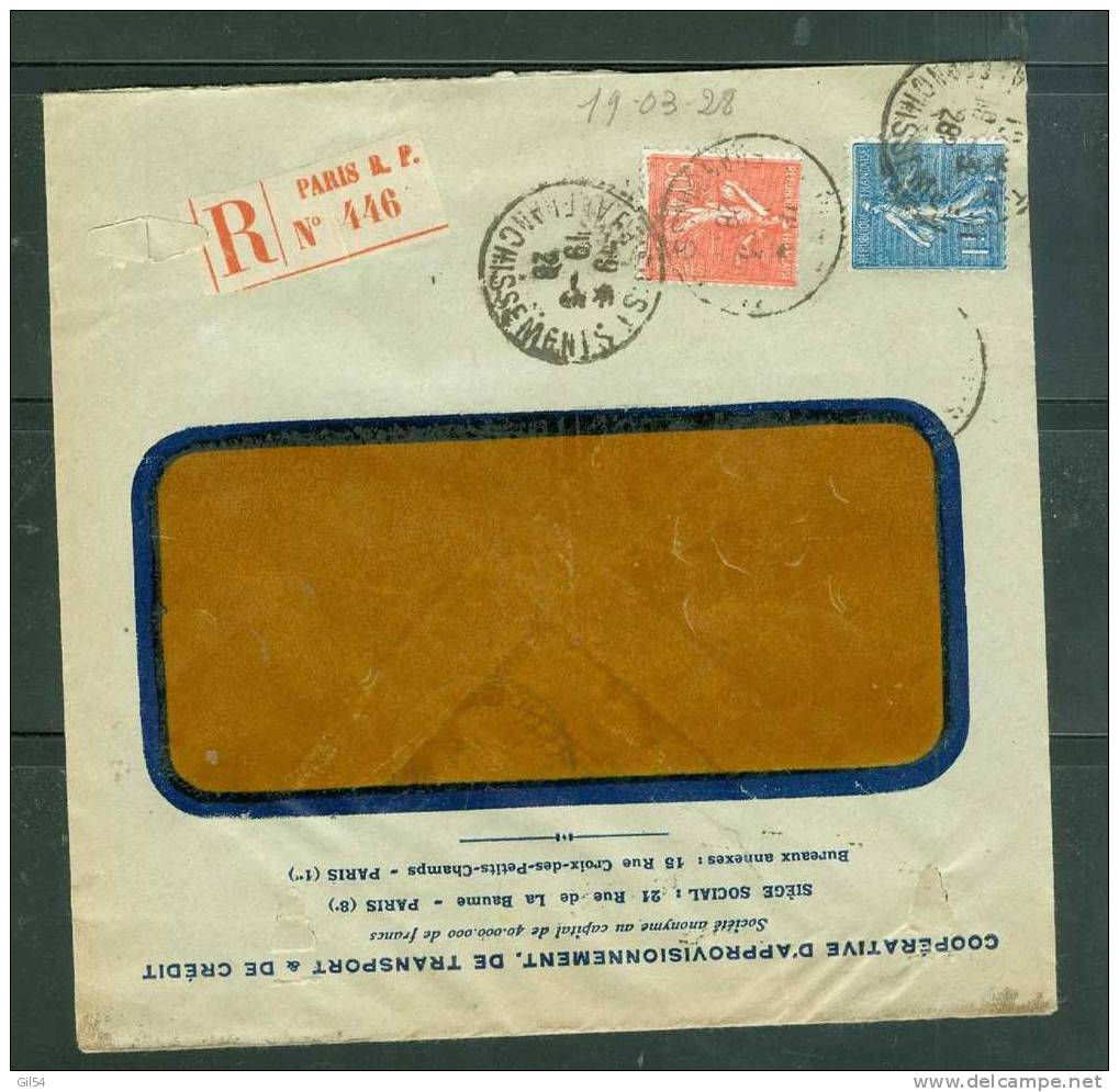 Lettre Recommandée De  Paris RP  à 1,50 Fr ( Maury N° 205 + 199) Le   11/03/1928  - Bb11312 - Storia Postale