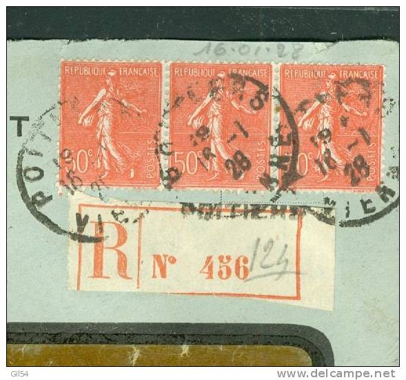 Lettre Recommandée De  Poitiers    à 1,50 Fr ( Maury N° 199 X 3 )  Le   16/01/1928 - Bb11315 - Briefe U. Dokumente