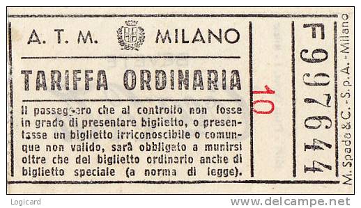 MILANO BIGLIETTO DI CORSA SEMPLICE SUL RETRO PUB. COCA COLA FINE ANNI 60´ - Europa