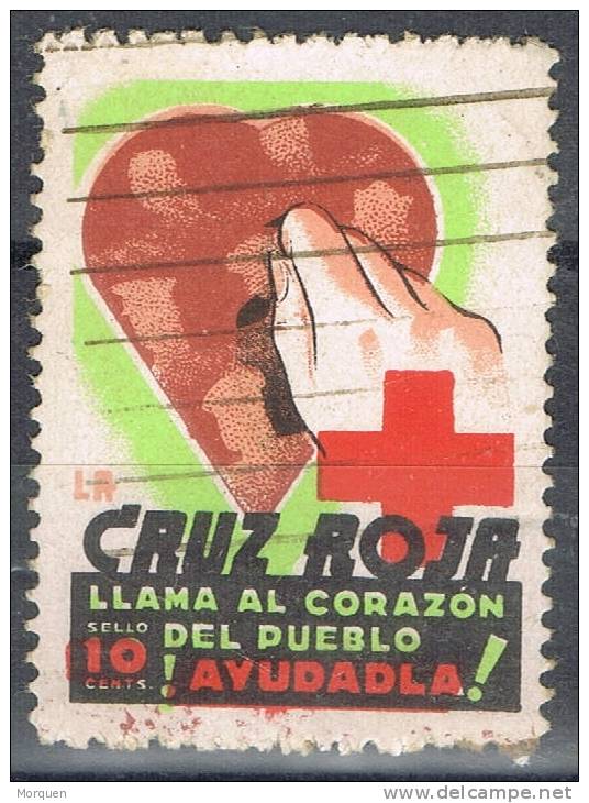 CRUZ ROJA 10 Cts. Corazón Del Pueblo, Guerra Civil º - Spanish Civil War Labels