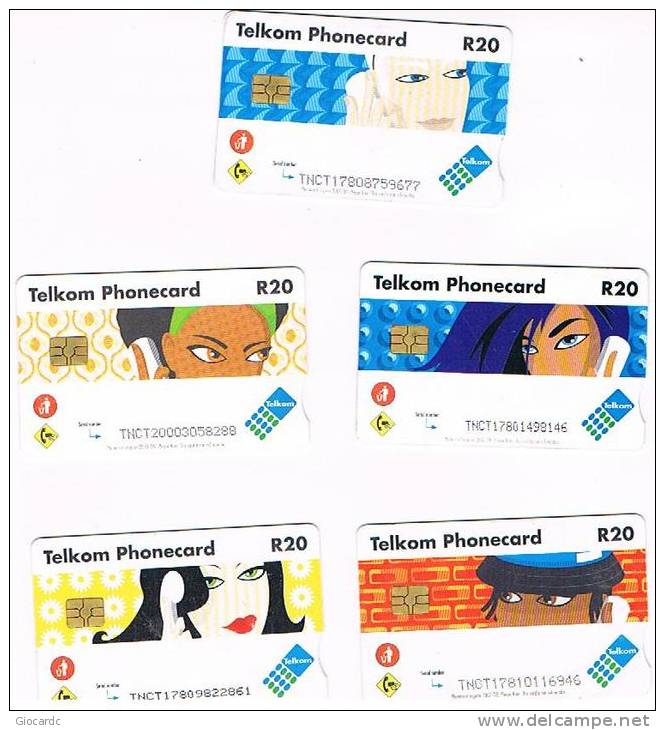 SUDAFRICA (SOUTH AFRICA) - TELKOM CHIP - 2003 FUNKY CARDS : LOT OF 5 DIFFERENT  - USATA (USED)  -  RIF. 2609 - Afrique Du Sud