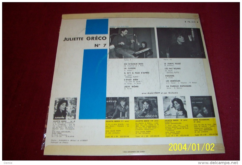 JULIETTE  GRECO  ° ON OUBLIE RIEN - Special Formats