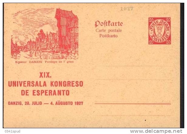 1927 Danzica Danzig Krantor Postal Stationery Postcarte Esperanto Trés Beau  Very Fine - Esperanto