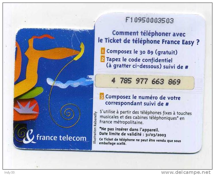- FRANCE TELECARTE . TICKET TELEPHONE - FT