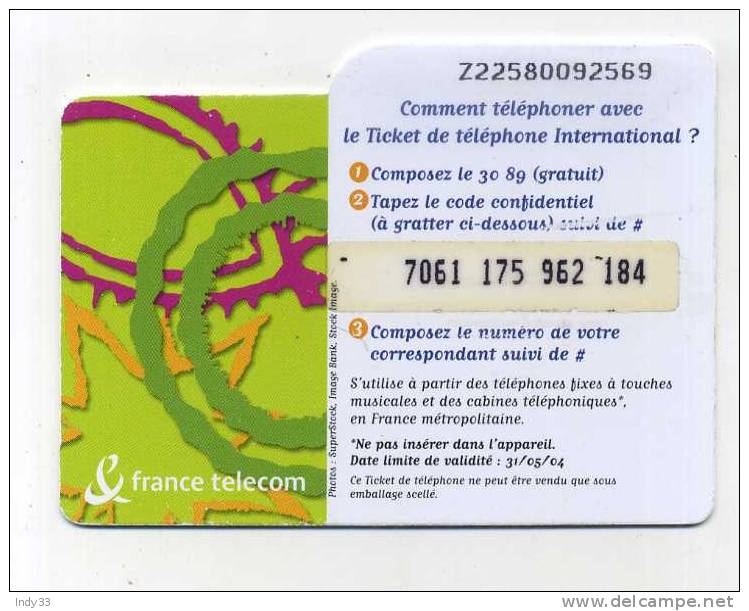 - FRANCE TELECARTE . TICKET TELEPHONE - Biglietti FT