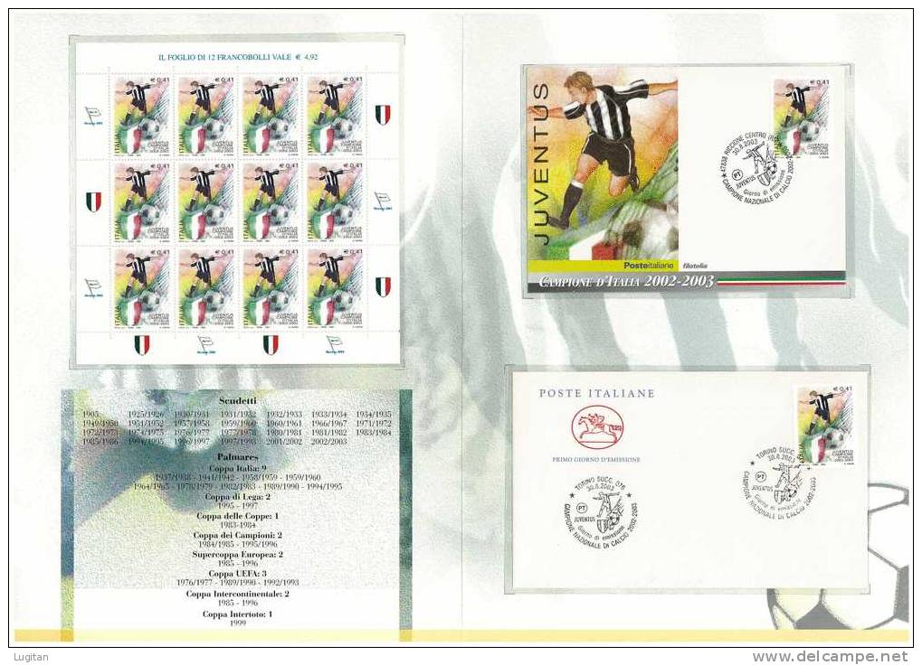 Filatelia - JUVENTUS  CAMPIONE D'ITALIA   ANNO 2003  SPECIALE OFFERTA DI FOLDERS EMESSI DALLE POSTE ITALIANE - Pochettes