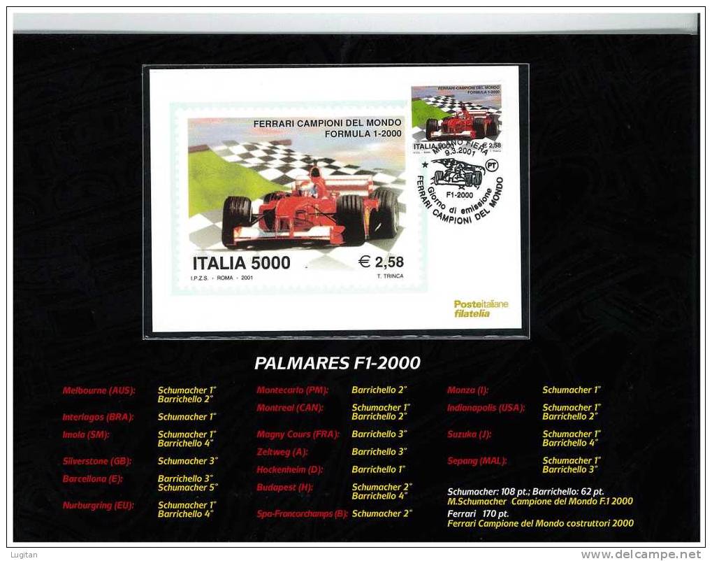 Filatelia -  FERRARI CAMPIONE DEL MONDO   ANNO 2000  SPECIALE OFFERTA DI FOLDERS EMESSI DALLE POSTE ITALIANE - Folder