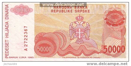 BOSNIE-HERZEGOVINE   50 000 Dinara   Daté De 1993   Pick 150a     ***** BILLET  NEUF ***** - Bosnia And Herzegovina
