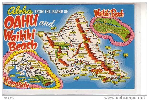 AMERIQUE - Aloha FROM THE ISLAND OF OAHU And Waikiki Beach - Honolulu - Carte Géographique Couleur - Honolulu