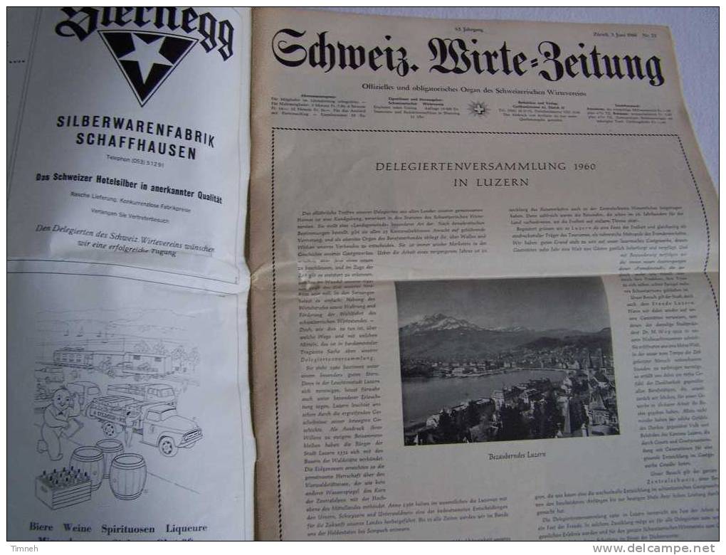 SCHWEIZ WIRTE ZEITUNG-N°23-Zürich 3 Juin 1960-Offizielles Und Obligatorisches Organ Des Schweizerischen Wirtevereins- - Mangiare & Bere