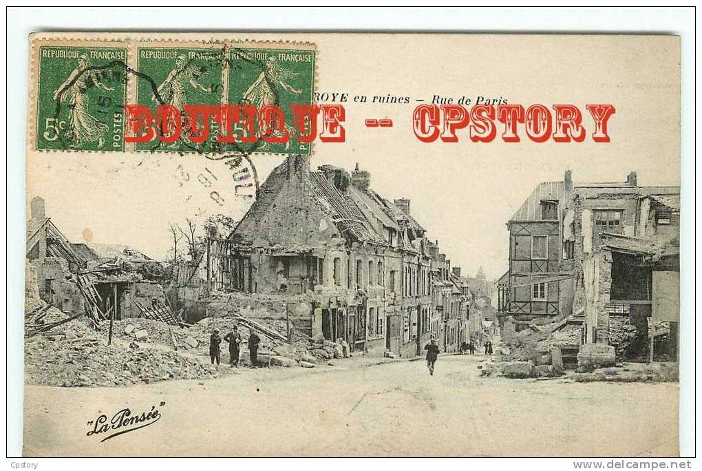 80 - ROYE - VISUEL RARE & INEDIT - Rue De Paris En Ruines - Dos Scané - Roye