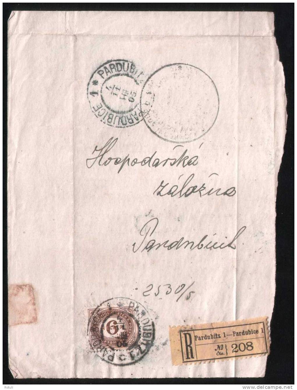 Czechoslovakia 1905 Piece From Registered Cover Pardubice - ...-1918 Prephilately