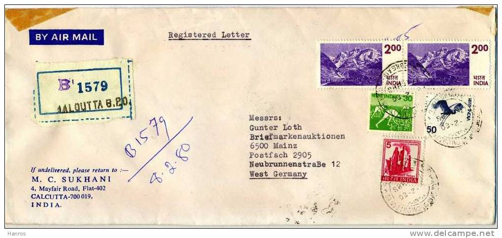 Luftpost-Brief, 08.02.1980, Calcutta – Mainz, - Briefe U. Dokumente