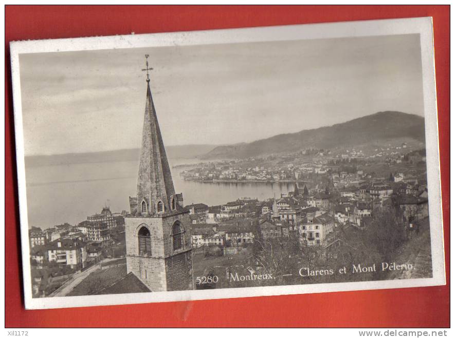 L239 Clarens,Mont Pélerin,Clocher Eglise.Cachet 1939 S/timbre Exposition Nationale Suisse V. Neuveville.Phototypie 5280 - Mont-la-Ville