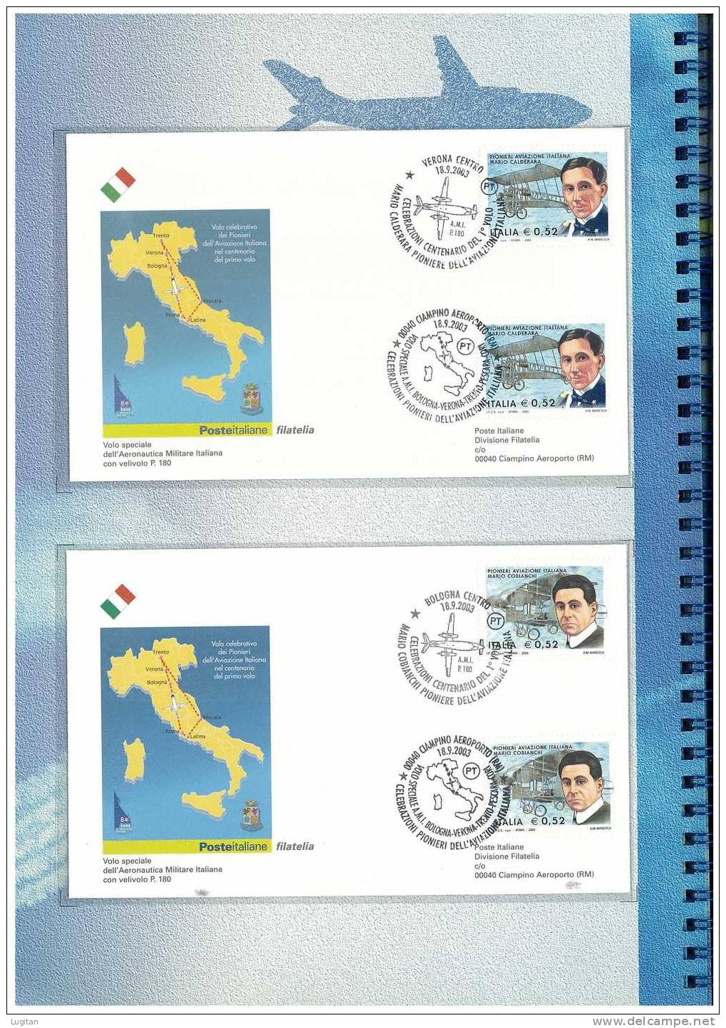 Filatelia -  I PIONIERI DELL'AVIAZIONE ITALIANA ANNO 2003  SPECIALE OFFERTA DI FOLDERS EMESSI DALLE POSTE ITALIANE