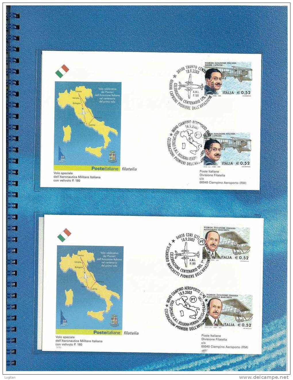 Filatelia -  I PIONIERI DELL'AVIAZIONE ITALIANA ANNO 2003  SPECIALE OFFERTA DI FOLDERS EMESSI DALLE POSTE ITALIANE