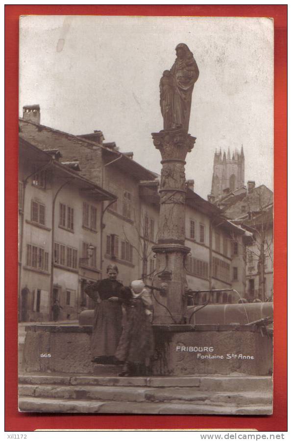 L259 Fribourg, Fontaine Sainte Anne,ANIME.Sepia.Cachet 1914.Perrochet 865 Sepia - Fribourg