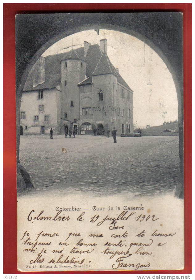 L268 Colombier Cour De La Caserne.ANIME.Précurseur.Tampon Commissariat Fédéral Des Guerres.Cachet 1903.Besson 26 - Colombier