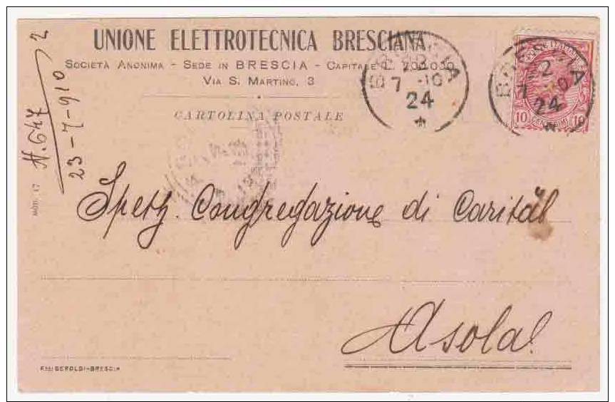 Brescia - Unione Elettrotecnica Bresciana - Cartolina Postale - Formato Piccolo  1910 - Brescia