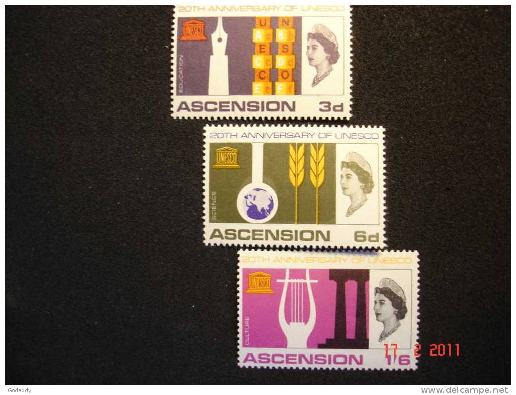 Ascension 1967 Elizabeth II  UNESCO 3 Value Set  SG 107-109   MVLH - Ascension (Ile De L')