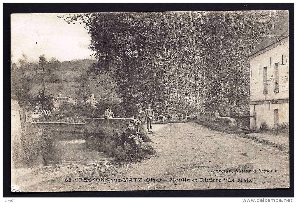 CPA  ANCIENNE- FRANCE- RESSONS-SUR-MATZ (60)- LE MOULIN SUR LA RIVIERE 'LE MATZ"- BELLE ANIMATION GROS PLAN SUR LE PONT - Ressons Sur Matz