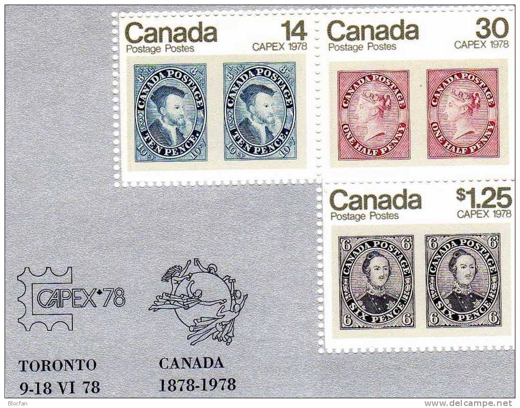 BM-Ausstellung CAPEX 1978 Marke Auf Marken Kanada 691/3 Plus Block 1 ** 7€ Stamp On Stamp Bloc Sheet From Canada - HerdenkingsOmslagen