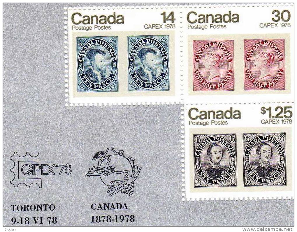 BM-Ausstellung CAPEX 1978 Marke Auf Marken Kanada 691/3 Plus Block 1 ** 7€ Stamp On Stamp Bloc Sheet From Canada - Enveloppes Commémoratives