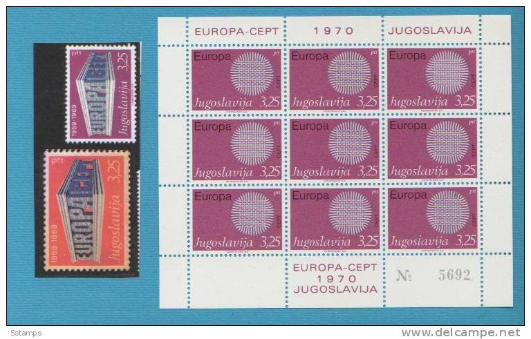 YU-1970-MH-1380  JUGOSLAVIJA EUROPA CEPT ERROR ROTE FARBE IM UV-LICHT BRILLIANTORANGE Anstat WEINROT RRR NEVER HINGED - 1970