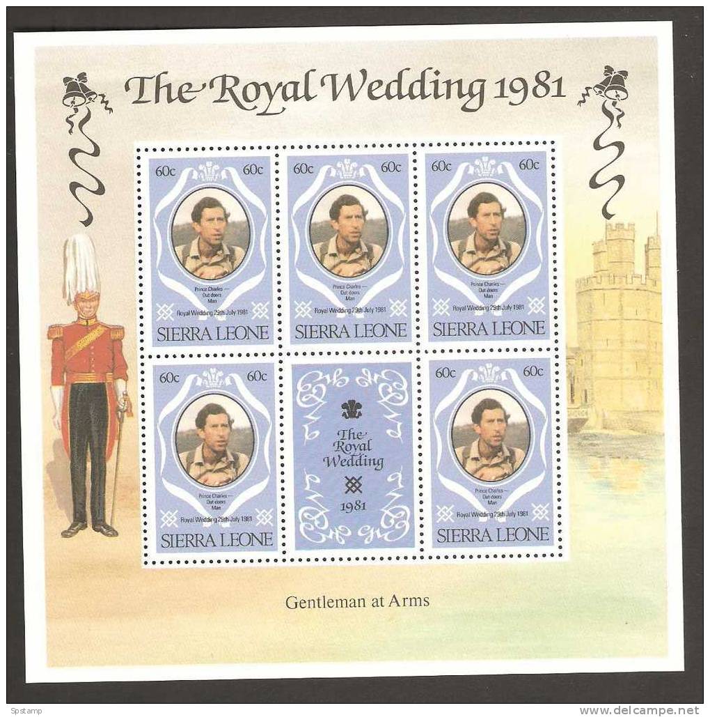 Sierra Leone 1981 Royal Wedding 35c 60c & 1.5Le Sheetlets Of 5 Of Each Value & Label MNH - Sierra Leona (1961-...)