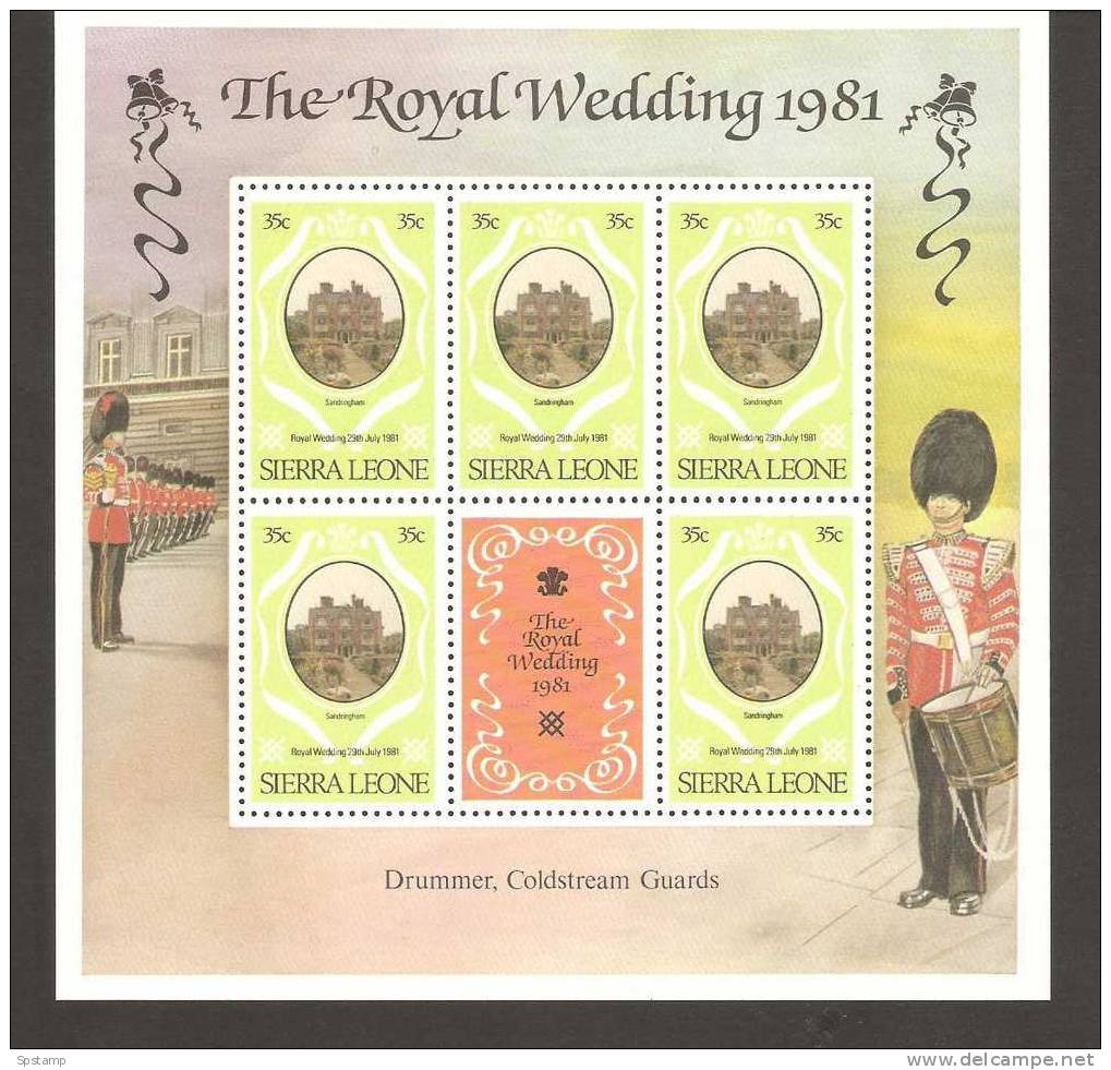 Sierra Leone 1981 Royal Wedding 35c 60c & 1.5Le Sheetlets Of 5 Of Each Value & Label MNH - Sierra Leone (1961-...)