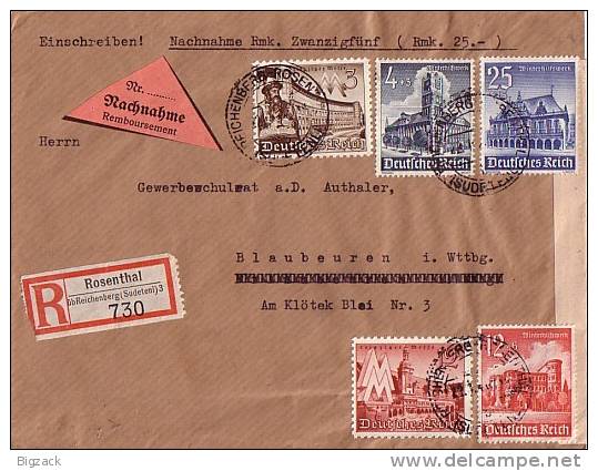 DR R-NN-Brief Mif Minr.739.740,741,752,756,758 Rosenthal über Reichenberg Sudetenland 22.1.41 - Covers & Documents