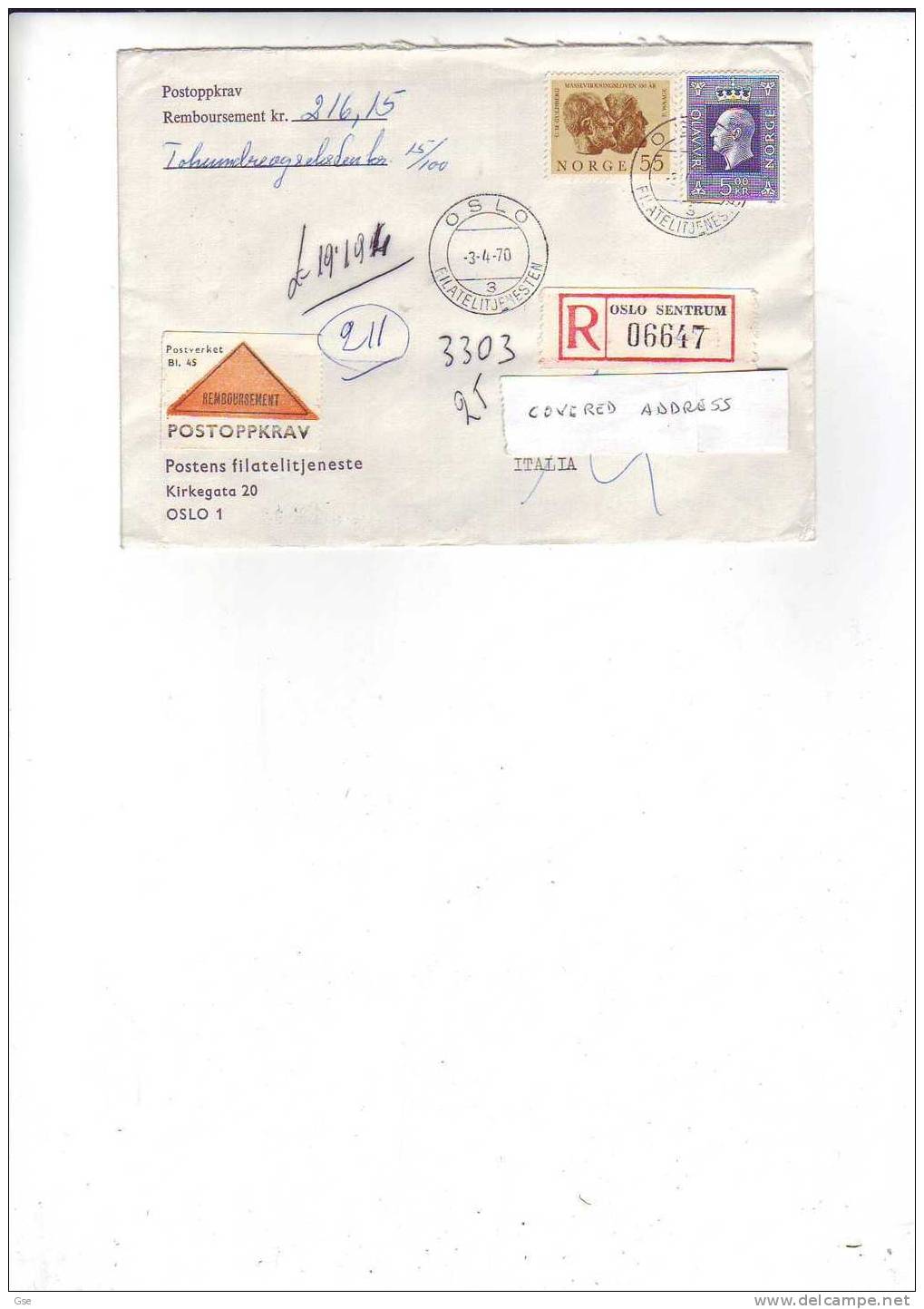 NORVEGIA 1970 - Yvert  472-548 - Raccomandata - Storia Postale