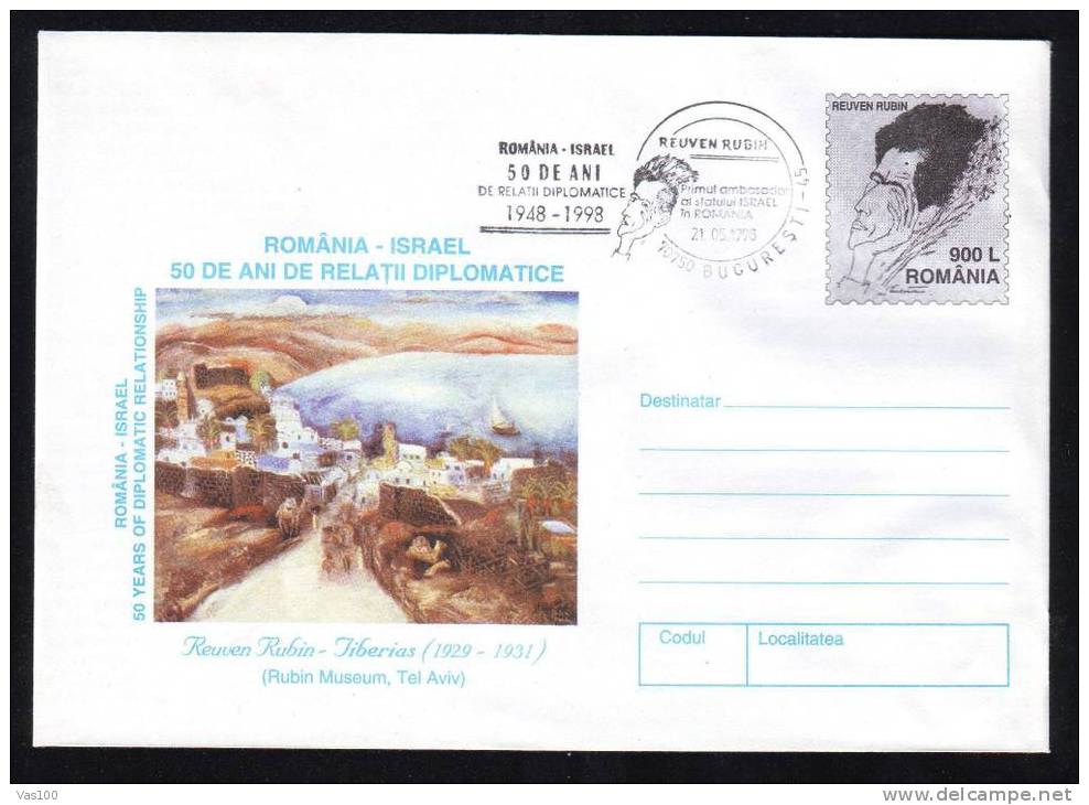 JUDAICA ,REUVEN RUBIN - TIBERIAS  (MUSEUM TEL AVIV) COVER ENTIER P. PMK,1998 ROMANIA. - Jewish