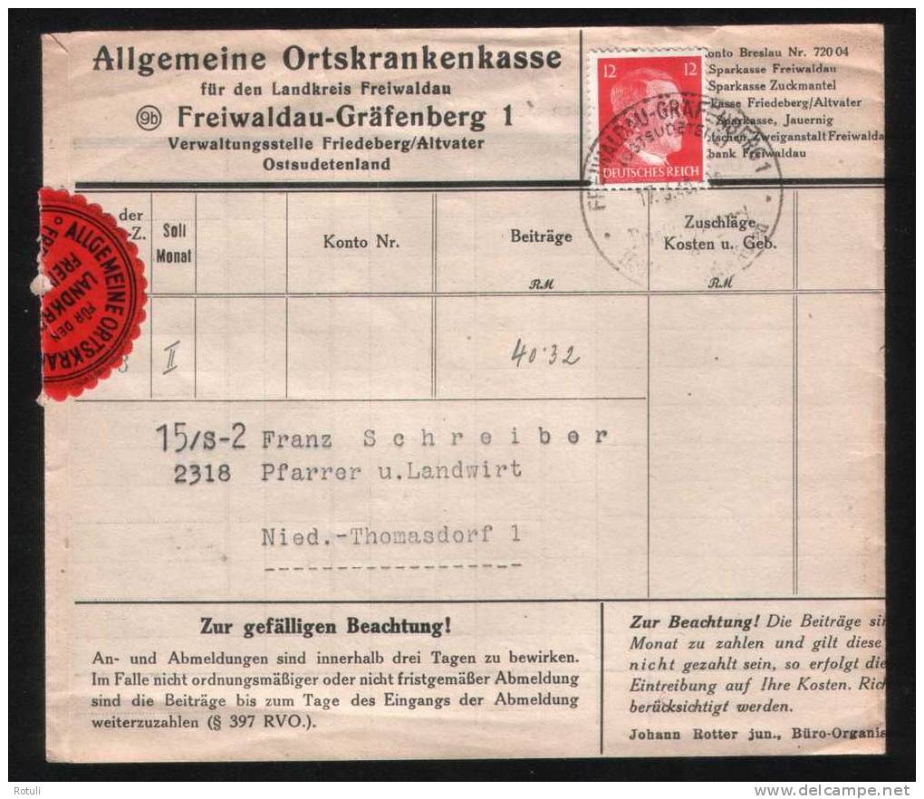 Ostsudetenland 1945 Cover Freiwaldau-Gräfenberg To Nieder-Thomasdorf 17.3.1945 - Occupation 1938-45